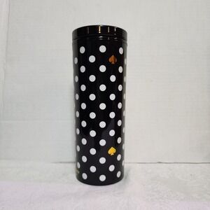 Kate Spade Tumbler Mug 16oz Travel plastic Spade Polka Dot Black Gold‎ White